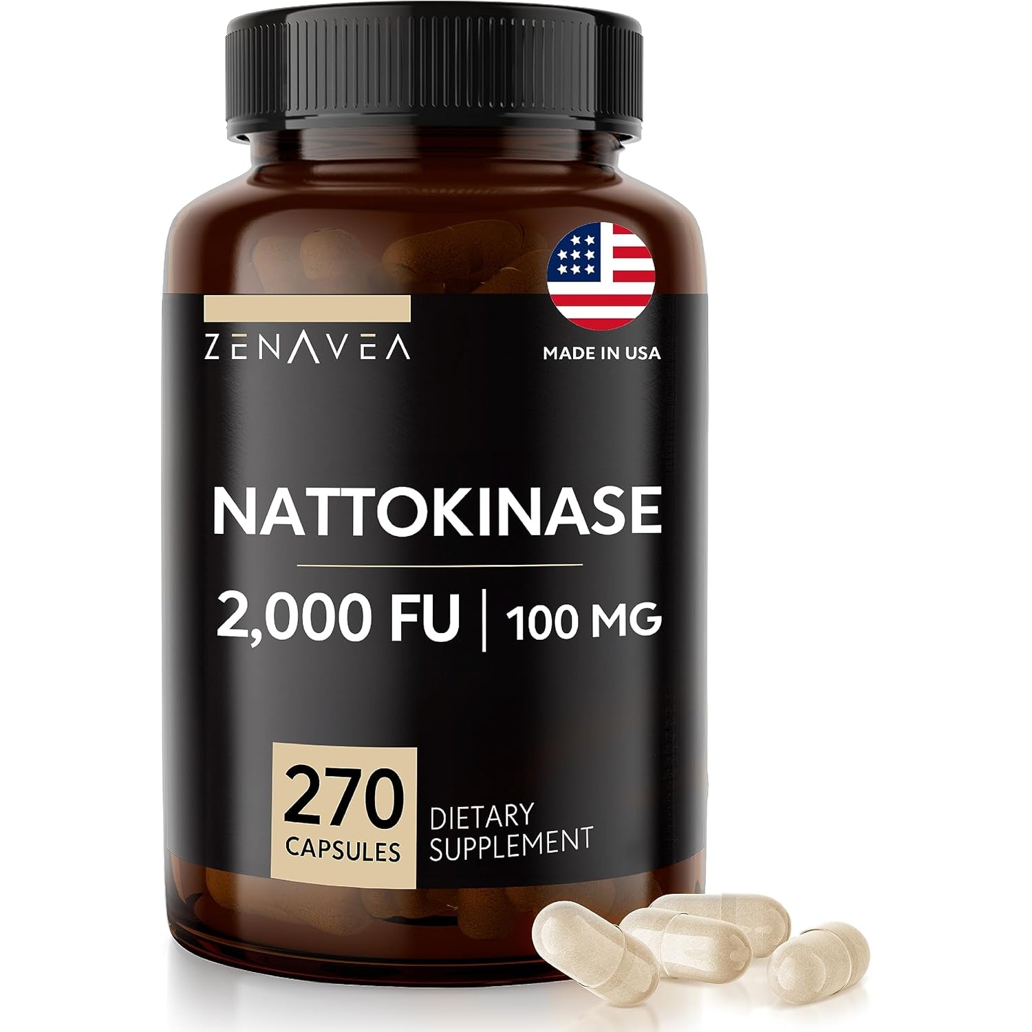 Nattokinase Supplement - 2000 FU of Enzyme - 270 Capsules of Nattokinase 100Mg - Gluten Free, Non-Gmo, Vegan