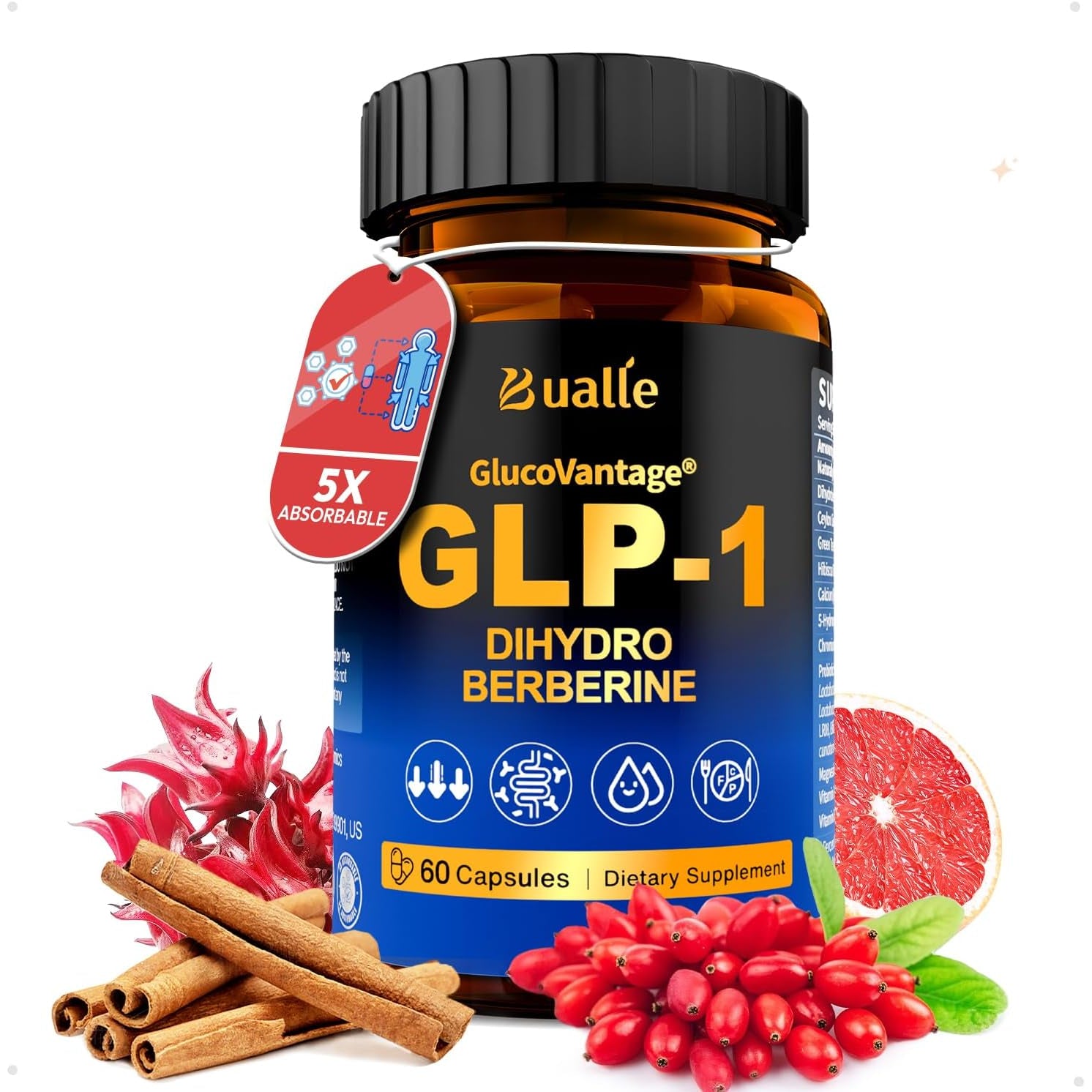 Support GLP-1 Supplement Weight Loss | Glucovantage® DHB + Akkermansia Probiotic | Super Berberine for 5X Bioactive Appetite, Metabolic & Gut Support, 60Ct | Perfect with Sea Moss Capsules