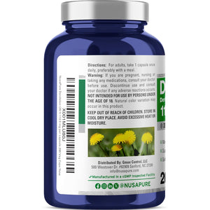 Nusapure Dandelion Root Capsules, 112.5 Mg, 200 Veg Capsules (Non-Gmo, Vegan)