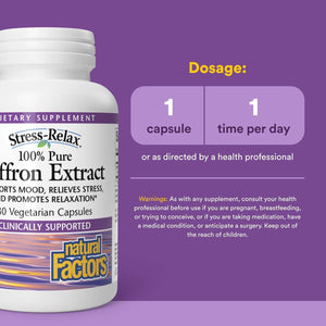Natural Factors 100% Pure Saffron Extract - Supports Restful Sleep & Calm Outlook - Natural Herbal Supplement for Relaxation Support - 30 Vegetarian Capsules (30 Servings)