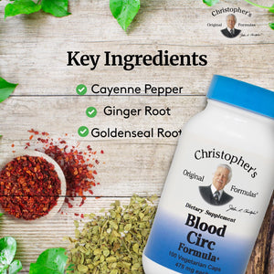 Christopher'S Original Formulas Blood Circ Formula Capsules, Herbal Supplement for Cardiovascular & Circulatory Wellness, 100 Capsules