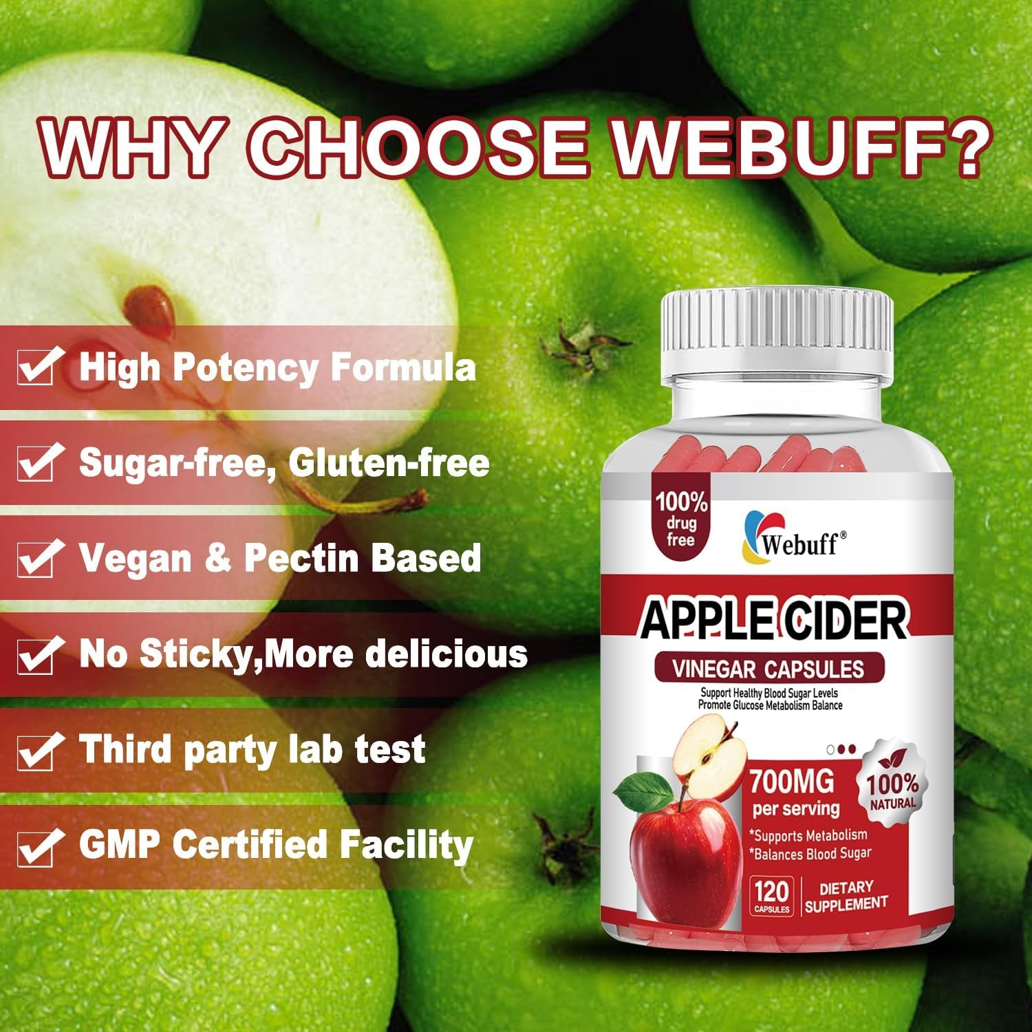 Apple Cider Vinegar Capsules 700Mg - 120 Count | Extra Strength ACV with the Mother | Supports Weight Management, Digestion, Metabolism & Immune | Vegan, Non-Gmo, Gluten-Free| Pack of 2