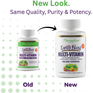 Paradise Herbs Earth'S Blend Once Daily Multivitamin with Iron, 48 Organic Superfoods, Probiotics, Antioxidants, Vitamins A, B12, C, D, K2, 60 Capsules
