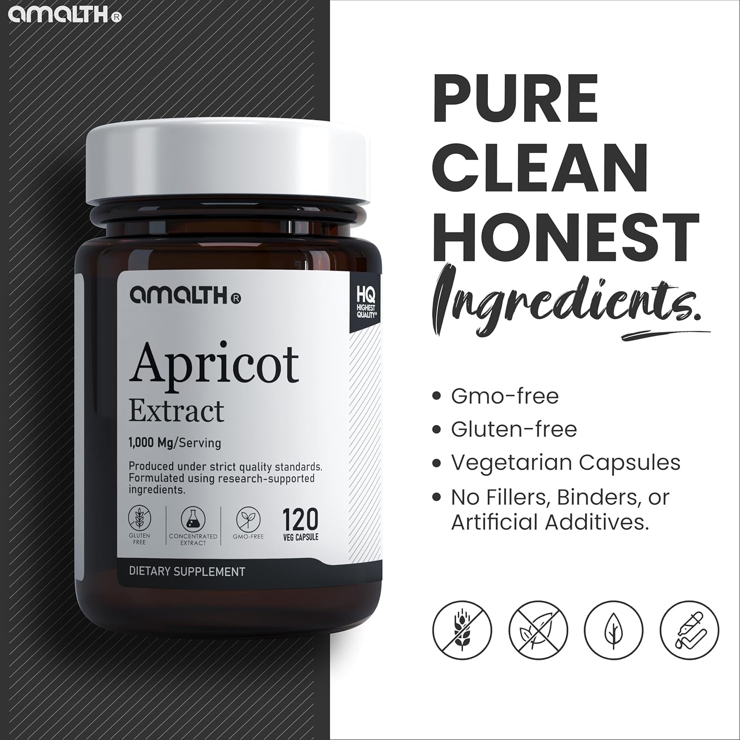AMALTH Apricot Extract Supplement Capsules (25:1) 120 Capsules 500Mg per Capsule, 1000 Mg Servings (Pack of 1) (Herbal, Vegan, Non-Gmo and Gluten Free)