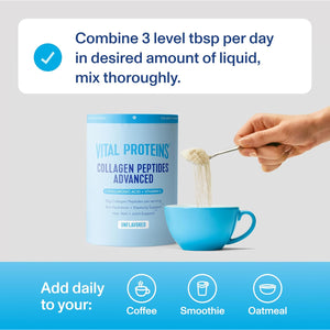Vital Proteins Collagen Peptides Powder Advanced with Hyaluronic Acid & Vitamin C, 20Oz Collagen Protein, Unflavored, 27 Servings