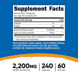 Nutricost Gelatin with Silica (2,200Mg) 240 Capsules - with Grass-Fed Beef Gelatin, Gluten-Free, Gmo-Free, 60 Servings