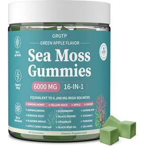 Sea Moss Gummies 16-In-1 - Ashwagandha Black Seed Oil Bladder Wrack Turmeric Vitamin C & D3 with Manuka Burdock Root Dandelion Yellow Dock Natural Detox & Liver Health Immune Support, Energy Boost