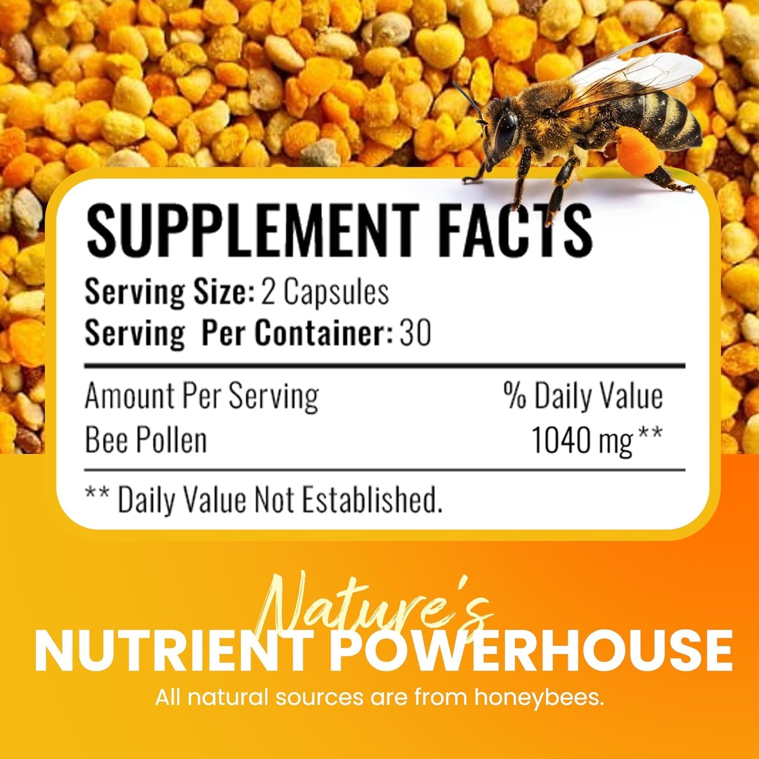 HONEYBEEZONE–100% Raw Bee Pollen Granules in 60 Veggie Capsules – High in Essential B-Complex for Metabolism & Energy - Gluten Free & Non-Gmo - Protein & Antioxidants – Immune Support & Vitality