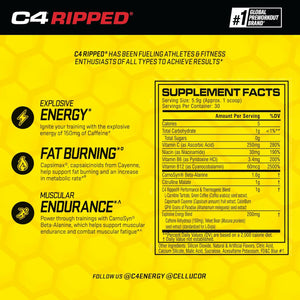 C4 Ripped Pre Workout Powder for Energy, Beta Alanine, Zero Sugar Energy Supplement Preworkout for Men & Women - 150Mg Caffeine + Creatine-Free - Icy Blue Razz - 30 Servings