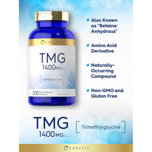 Carlyle TMG Supplement | 1400Mg | 200 Trimethylglycine Quick Release Capsules | Non-Gmo & Gluten Free