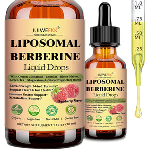 Liposomal Berberine Liquid Drops, 14-In-1 Berberine HCL with Ceylon Cinnamon Chromium Picolinate Magnesium Bitter Melon Milk Thistles | Organic Berberine Complex for Blood Sugar Liver Heart Metabolic