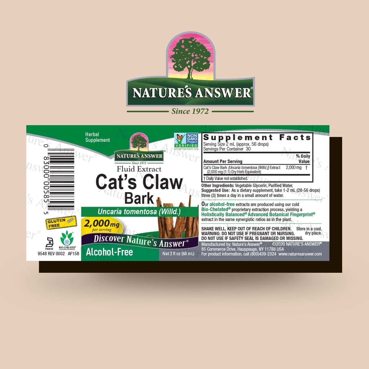 Nature'S Answer Cat'S Claw Bark Liquid Extract Supplement 2 Ounce - Alcohol Free Cats Claw Tincture & Capsules Alternative for Joint & Muscle Support, Vegan, Non-Gmo, Gluten Free, Kosher