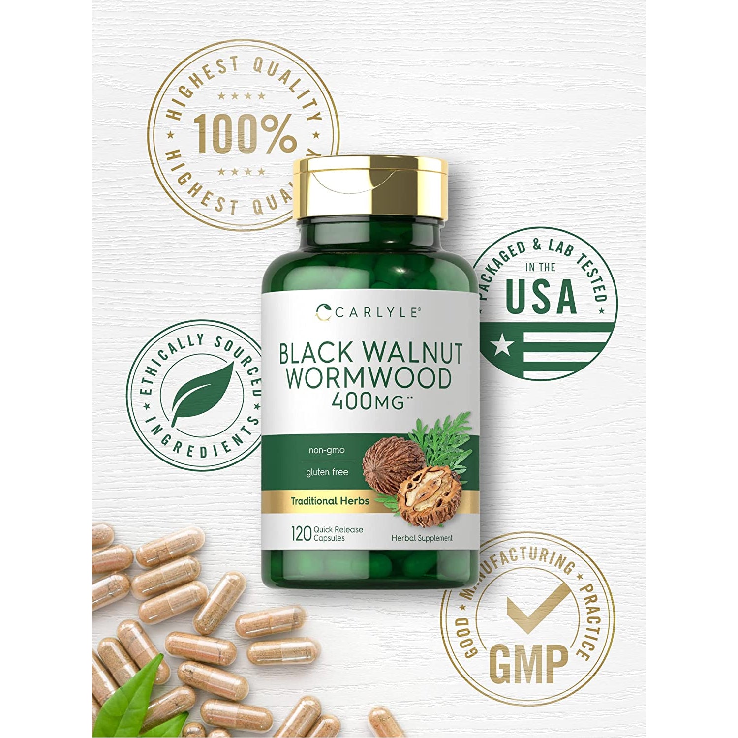 Carlyle Wormwood Black Walnut | 120 Capsules | Herbal Complex | Non-Gmo, Gluten Free