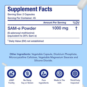 Extra Strength Sam-E Supplement | Same S-Adenosyl-L-Methionine 1000Mg per Serving for Bone and Mood Support Supplement | Made in the USA Non-Gmo and Gluten Free (45 Day Supply) (Single)