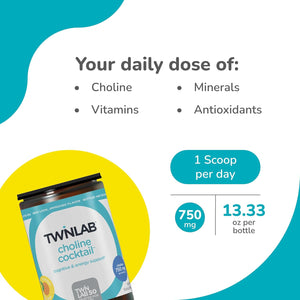 Twinlab Choline Cocktail - Brain Health Support - Energy Supplement for Men & Women - 13.33 Oz