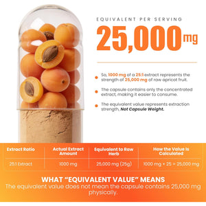 Apricot Extract 25:1, 500 Mg per Capsule 1000 Mg per Servings Immune Support Herbal Supplements (Pack of 1) (120 Capsules)