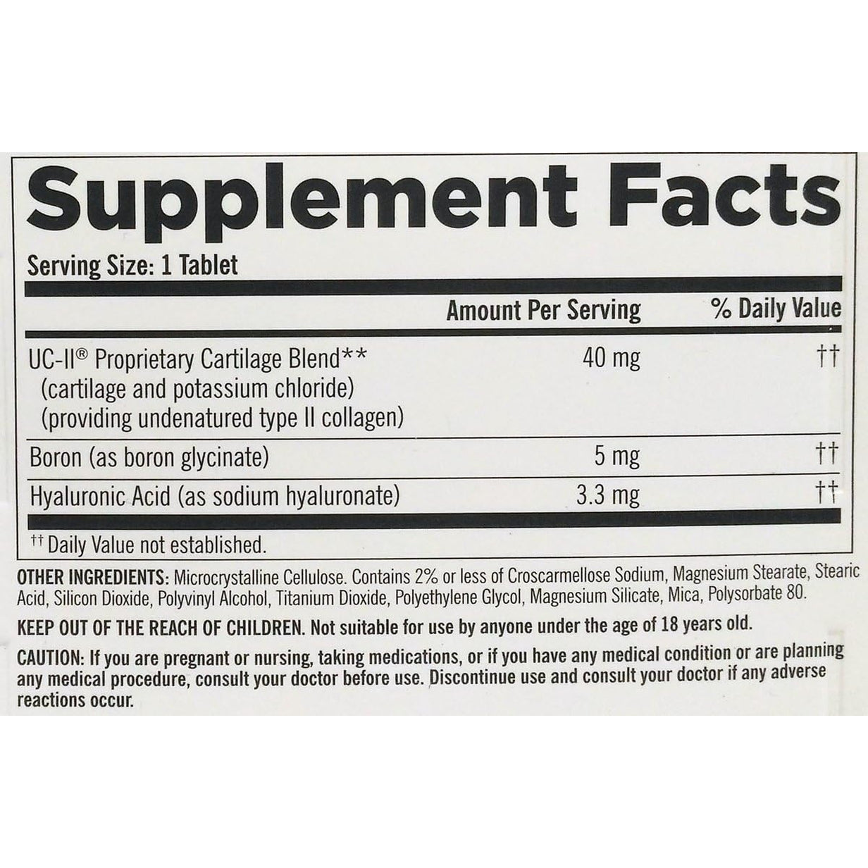 Kirkland Triple Action Joint Health Type II Collagen, Boron and HA - 110 Count
