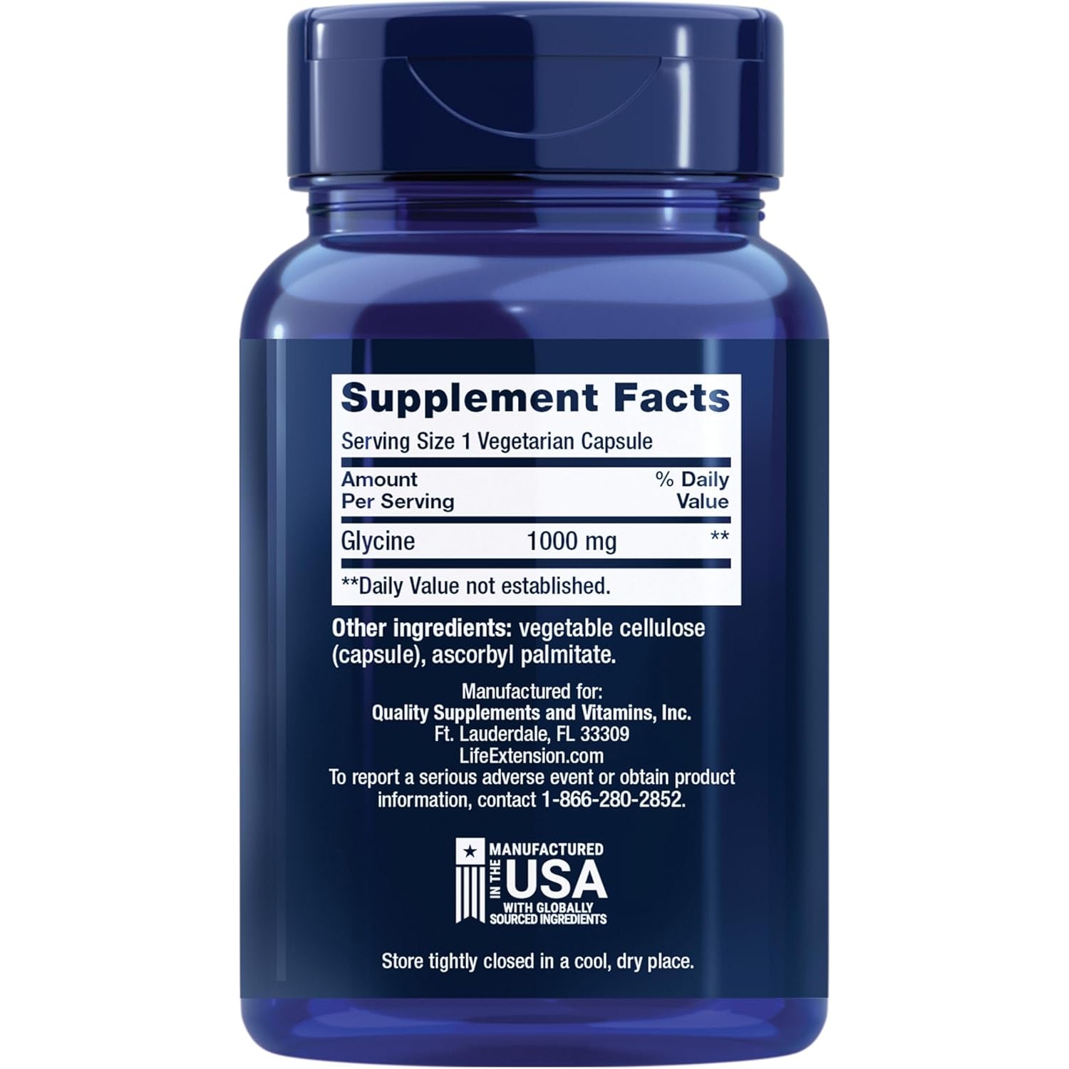 Life Extension Glycine, 1000 Mg, Amino Acid That Promotes Healthy Sleep, Gluten-Free, Non-Gmo, Vegetarian, 100 Capsules