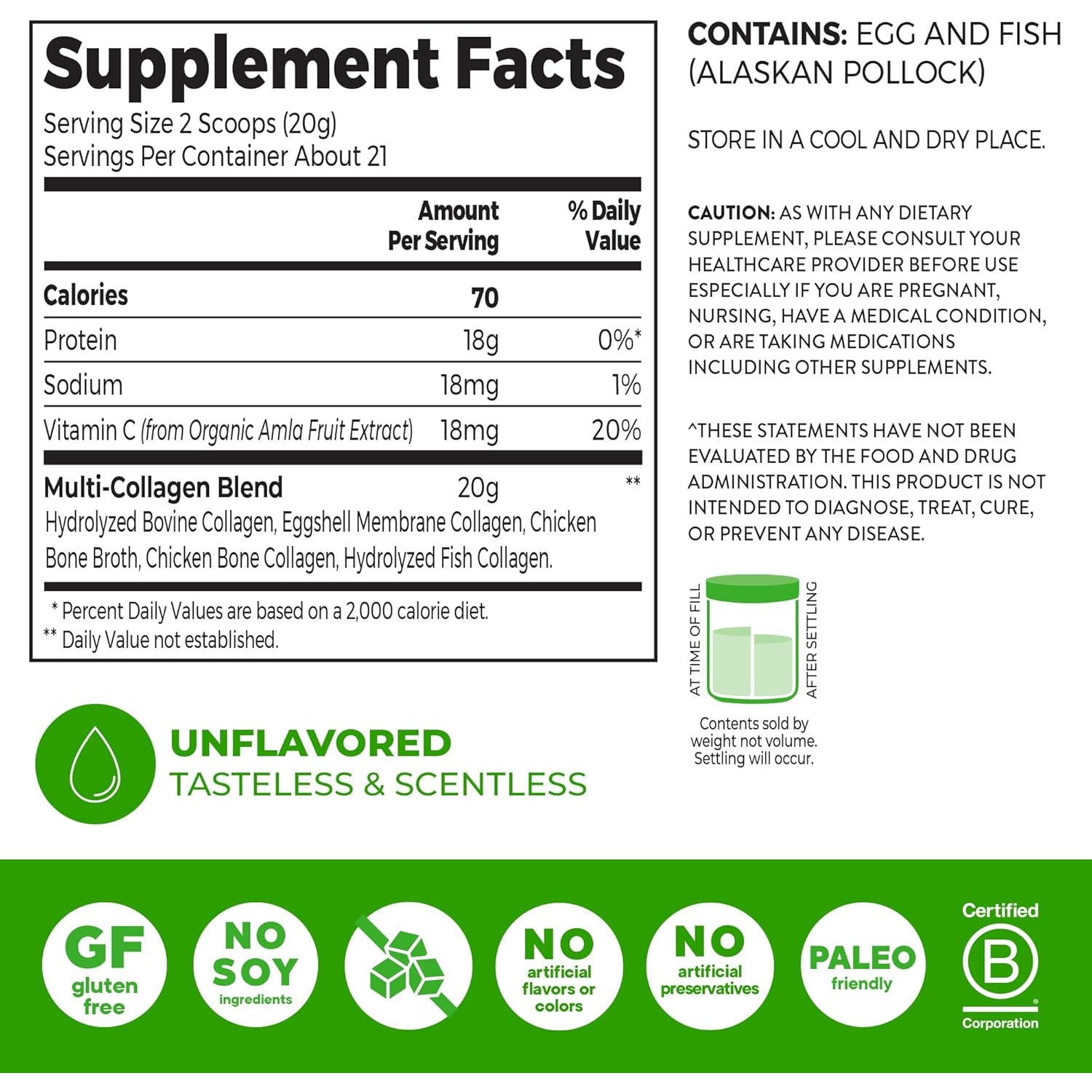 Orgain Hydrolyzed Multi Collagen Powder for Women & Men, 20G Collagen, Supports Hair, Skin, Nail & Joint Health, Type I, II, III, V, X, Vitamin C & Amino Acids, Non-Gmo, Unflavored (21 Servings) 15Oz