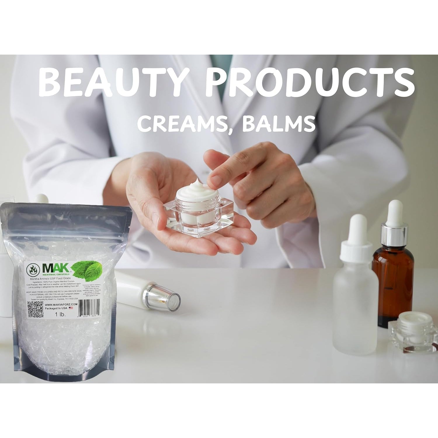 Mak Menthol Crystal 1 LB - Pure Organic 100% Natural - Menthol Crystals from Mint Crystal Mints Mentha Arvensis - Comes in Resealable Standup Bag for Long-Lasting Freshness