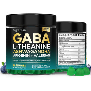 GABA Gummies 500Mg Sugar-Free Calm Gummies with L Theanine, Ashwagandha, Magnesium, Vitamins D3, B6, Melatonin-Free for Calm, Mood, Zzz, GABA Supplement for Adult, Blueberry 60 Count (Pack of 1)
