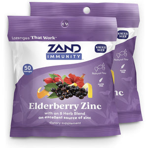 ZAND Immunity Elderberry Zinc Throat Lozenges 2-Pack - Good-For-You Dry Mouth Lozenges, Immune Support Supplement with Elderberry, Zinc 5Mg - Soothe a Dry Throat, Natural Flavor, Gluten Free, 50Ct Ea