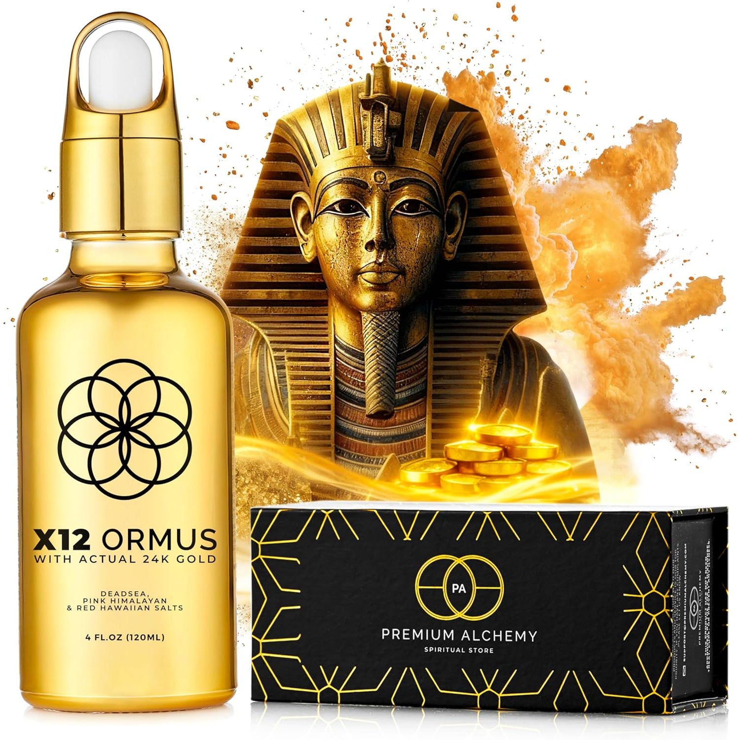 X12 Ormus Monoatomic Gold - Liquid Trace Mineral Blend with 24K Gold – Made by Real Alchemists - Dead Sea & Himalayan Salt - 4 Fl Oz