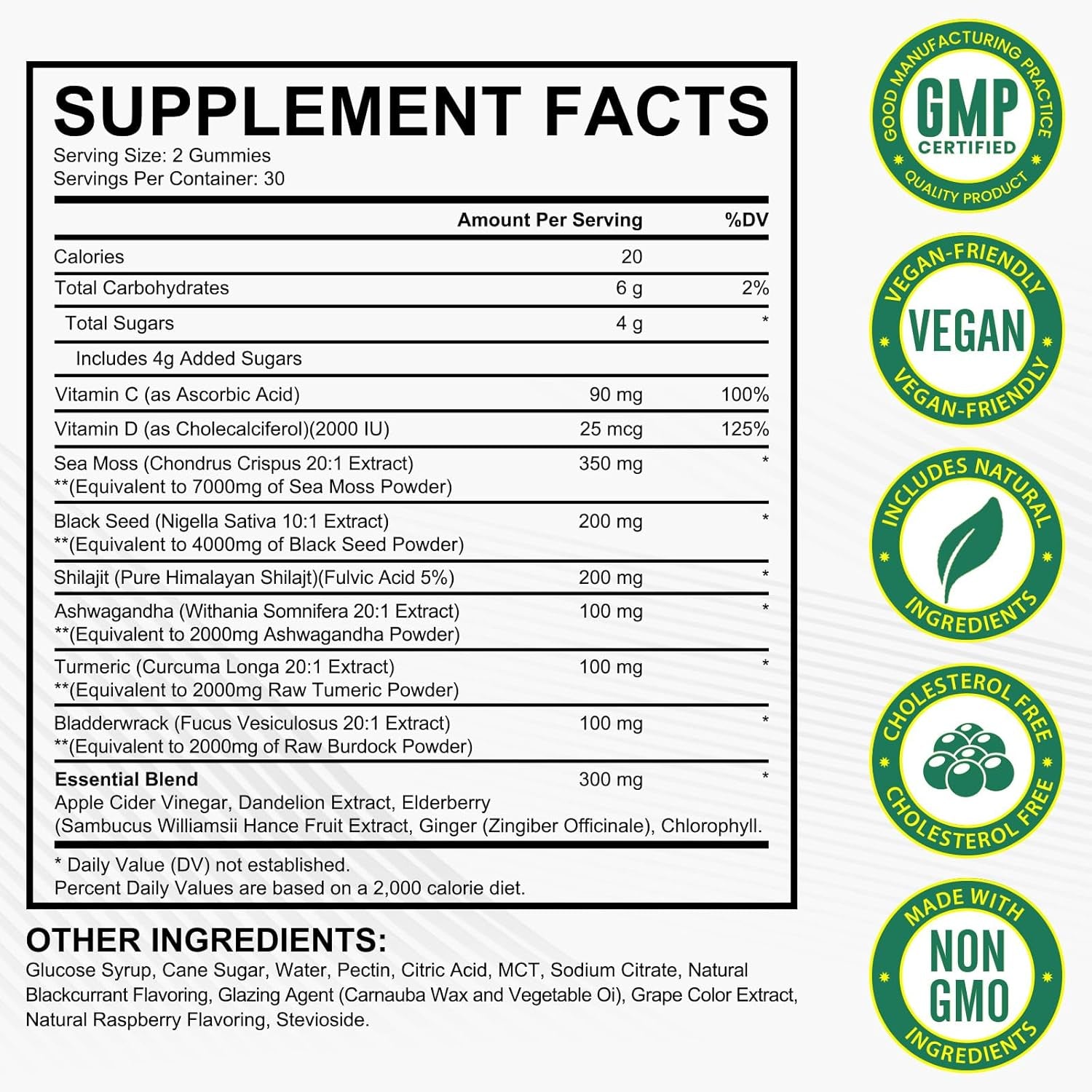 Sea Moss Gummies,With Elderberry Black Seed Oil,Ashwagandha&Ginger,Natural Irish Sea Moss for Immunity & Energy Supplement for Women,Men,Extra Strength,Great Tasting (1 Pack)