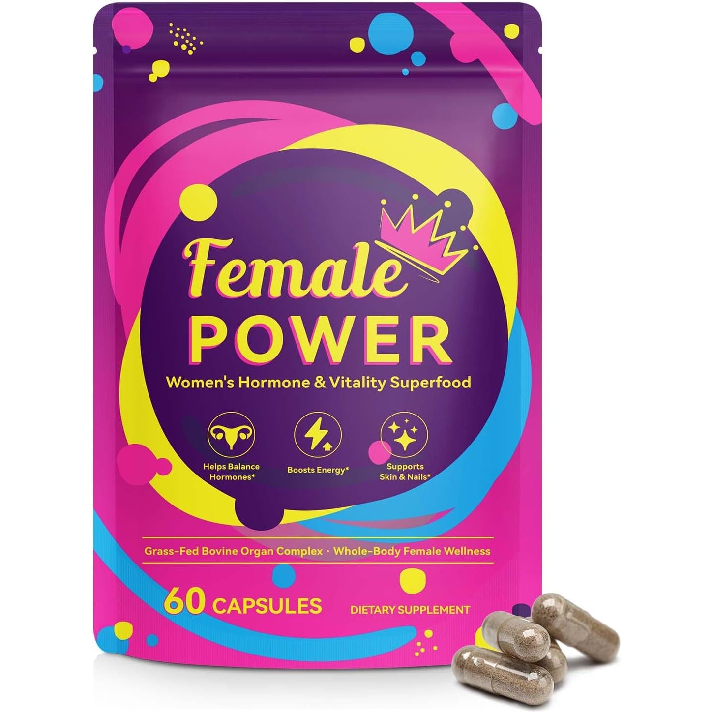 Newseel Beef Organ Supplement for Women, Natural Grass Fed Beef Liver Capsules,Supports Feminine Hormone Balance, Menstruation, Immunity, Skin, Collagen, B12, Energy & Wellness - 60 (1)