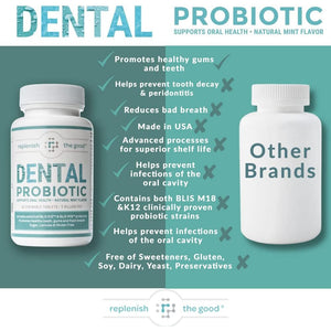 Dental Oral Probiotic, 60 Chewable Tablets - Supplements W/Blis K12 & M18 - Bad Breath Treatment for Adults - Boosts Oral Health - Fights Halitosis, Tooth Decay, Strep Throat (Mint Flavor)