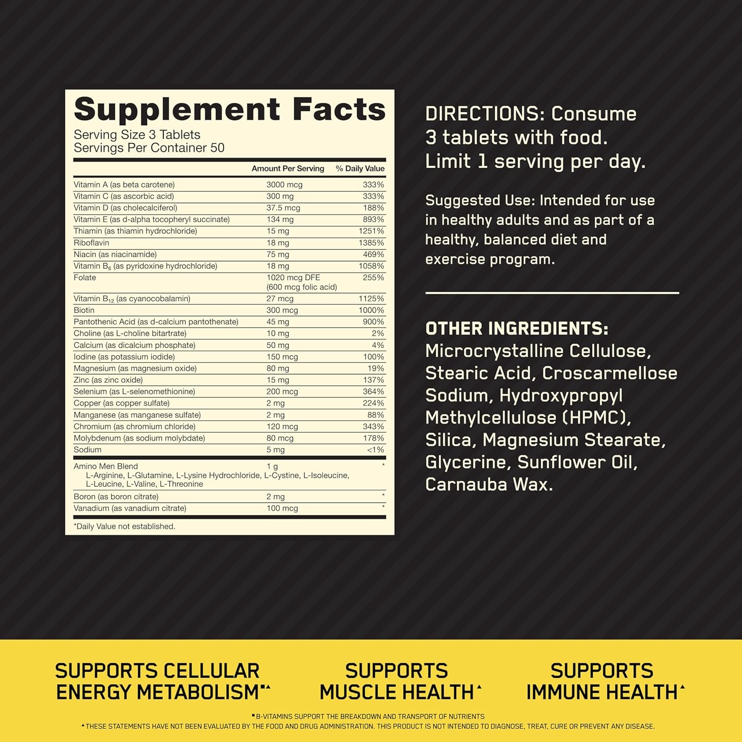 Optimum Nutrition Opti-Men, Vitamin C, Zinc and Vitamin D, E, B12 for Immune Support Mens Daily Multivitamin Supplement, 150 Count (Packaging May Vary)