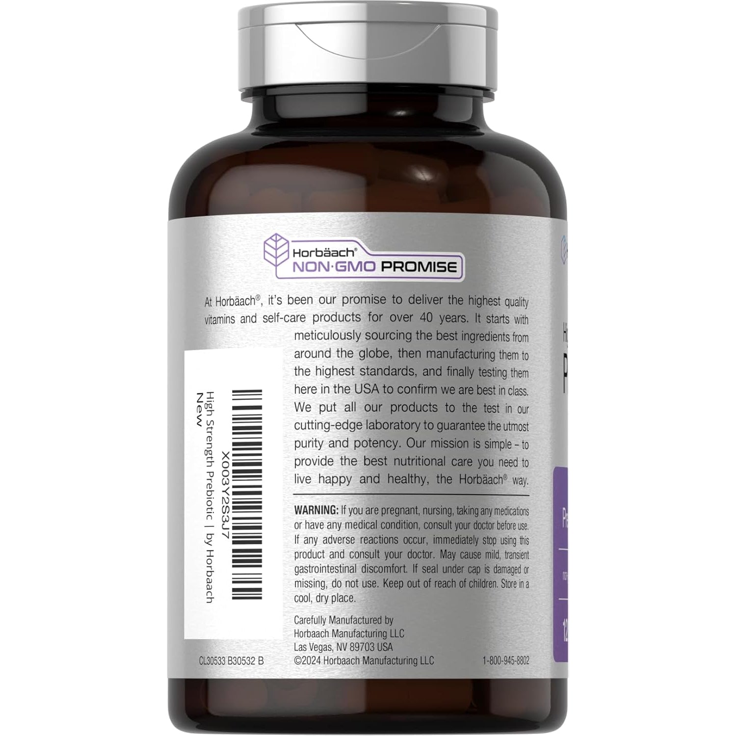 Horbäach Prebiotic for Men and Women | 120 Powder Pills | High Strength & Premium Quality Supplement | Non-Gmo & Gluten Free Quick Release Capsules