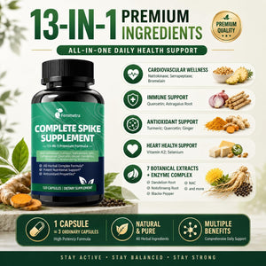 Spike Protein Detox Capsules, Nattokinase Supplement 8000FU, Quercetin with Bromelain & Curcumin Etc. 13-In-1 Protein Capsules Wellness Formula for Immune Health, Vegan, Non-Gmo, 120 Capsules