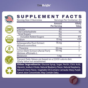 Truheight Sleep Gummies - Kids & Teen Natural Sleep Aid for Tall & Growing Bodies - Pediatric Recommended Growth - Melatonin Gummy, Ashwagandha, L-Theanine, Lemon Balm - Mixed Berry, Taller Ages 4+