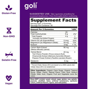 Goli Dreamy Sleep Gummy - 60 Count - Melatonin, Vitamin D, Magnesium, and Lemon Balm Extract - Gelatin-Free, Gluten-Free, Vegan & Non-Gmo