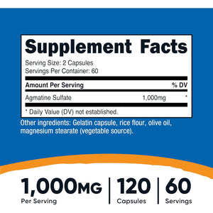 Nutricost Agmatine Sulfate 1000Mg, 120 Capsules - Gluten Free, Non GMO, 500Mg per Capsule
