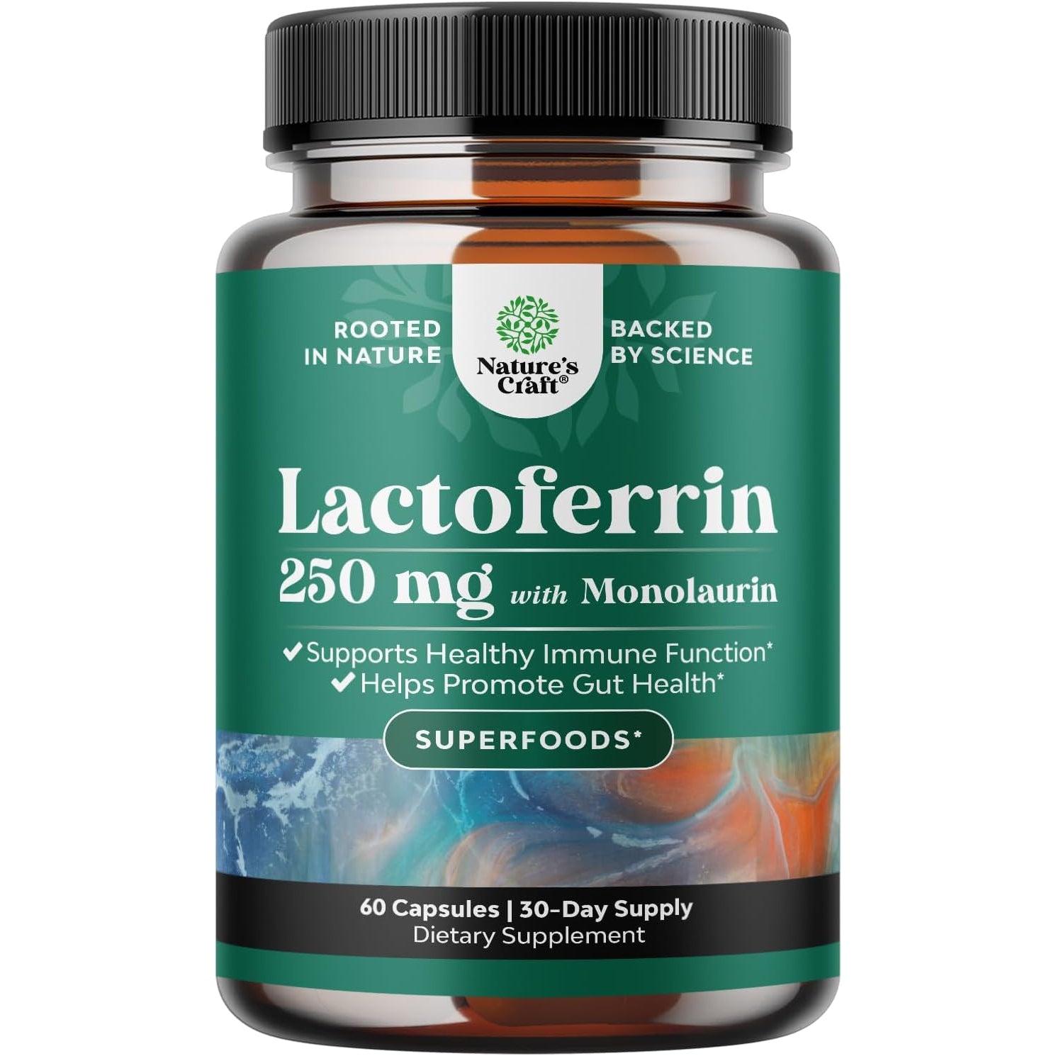 High Strength 250Mg Lactoferrin & 1000Mg Monolaurin Supplement - Microbiome Digestive Health Immune Support Supplement - Lactoferrin and Monolaurin Capsules - Vegetarian - 60 Count (Pack of 1)
