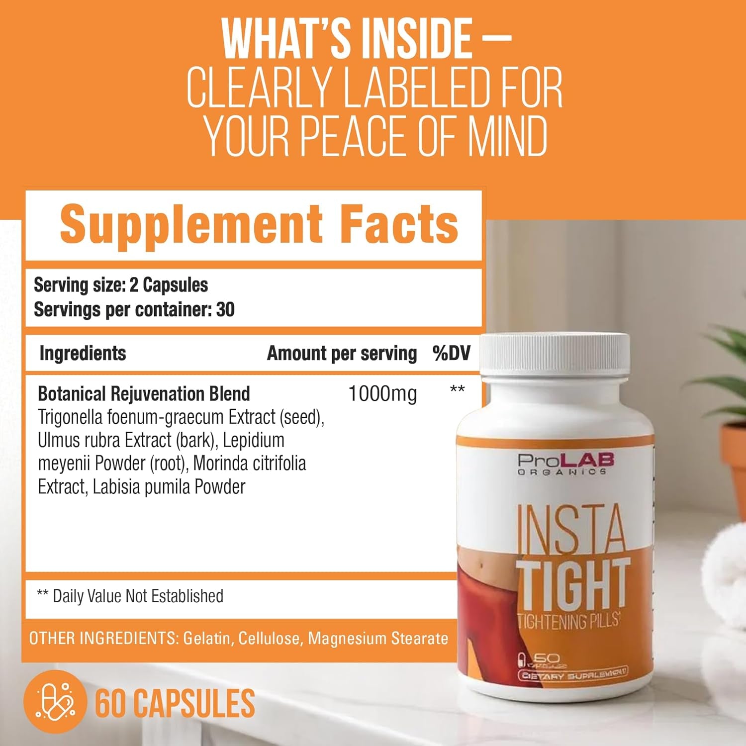 Prolab Organics Instatight Vaginal Tightening Pills – Natural Rejuvenation Supplement for Women. Supports Intimate Tone, Firmness & Ph Balance.