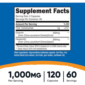 Nutricost Diosmin with Hesperidin (1000Mg) Complex 120 Capsules - 500Mg of Diosmin and 500Mg of Hesperidin per Serving (60 Servings), Vegan, Gmo-Free, Gluten-Free
