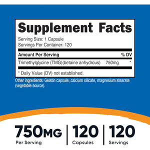Nutricost TMG (Trimethylglycine) 750Mg, 120 Capsules