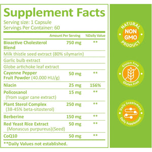 Cholesterol Lowering Supplements & Heart Support with Plant Sterols, Niacin, Red Yeast Rice, Cholesterol Supplements Support Normal Cholesterol Levels 60 Capsules