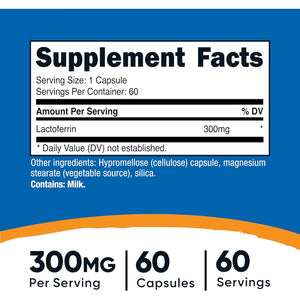 Nutricost Lactoferrin Capsules (60 Capsules, 300Mg) Third-Party Tested, Gluten-Free, Vegetarian, GMP Compliant, Non-Gmo Product - 60 Servings