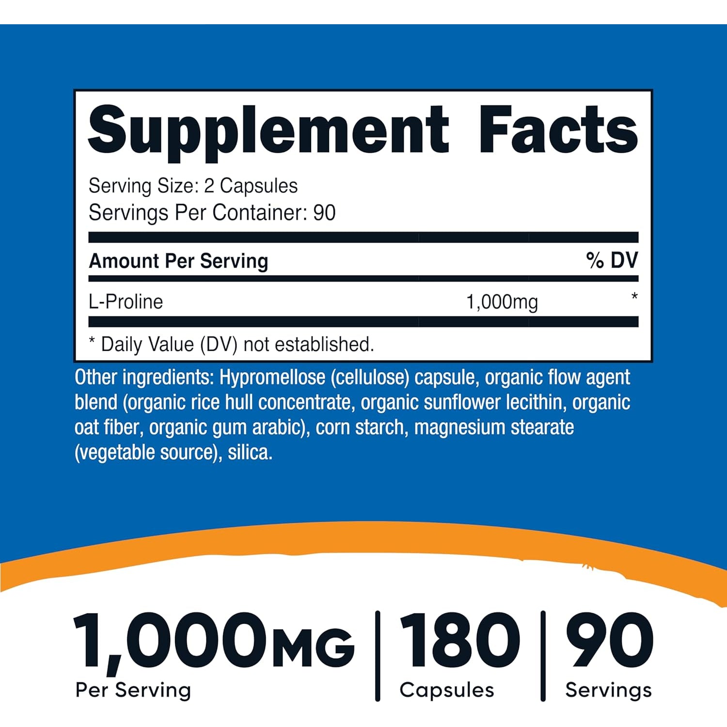 Nutricost L-Proline 1000Mg, 180 Capsules (90 Servings) - 500Mg per Cap, Non-Gmo, Gluten Free