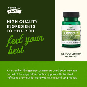 Swanson Soy-Free Genistein Plant-Based Supplement for Women Seeking Hormonal Balance, Bone, and Cardiovascular Support - 125 Mg (60 Vegan Capsules)