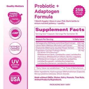 Pink Stork Cortisol Probiotic for Women – Mood and Adrenal Support Supplement – Ashwagandha, Lemon Balm, Chamomile, 25 Billion CFU – Gut Health, Energy, Focus – Lower Cortisol – 30 Capsules