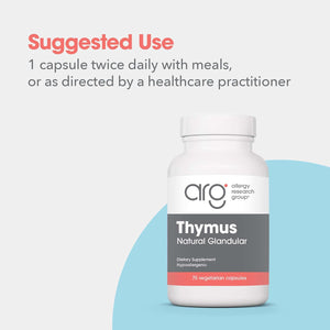 Allergy Research Group Thymus Supplement - Thymus Tissue, Glandular Extract, 1000Mg Raw Thymus Glandular, Ovine, Lyophilized, Hypoallergenic - 75 Count