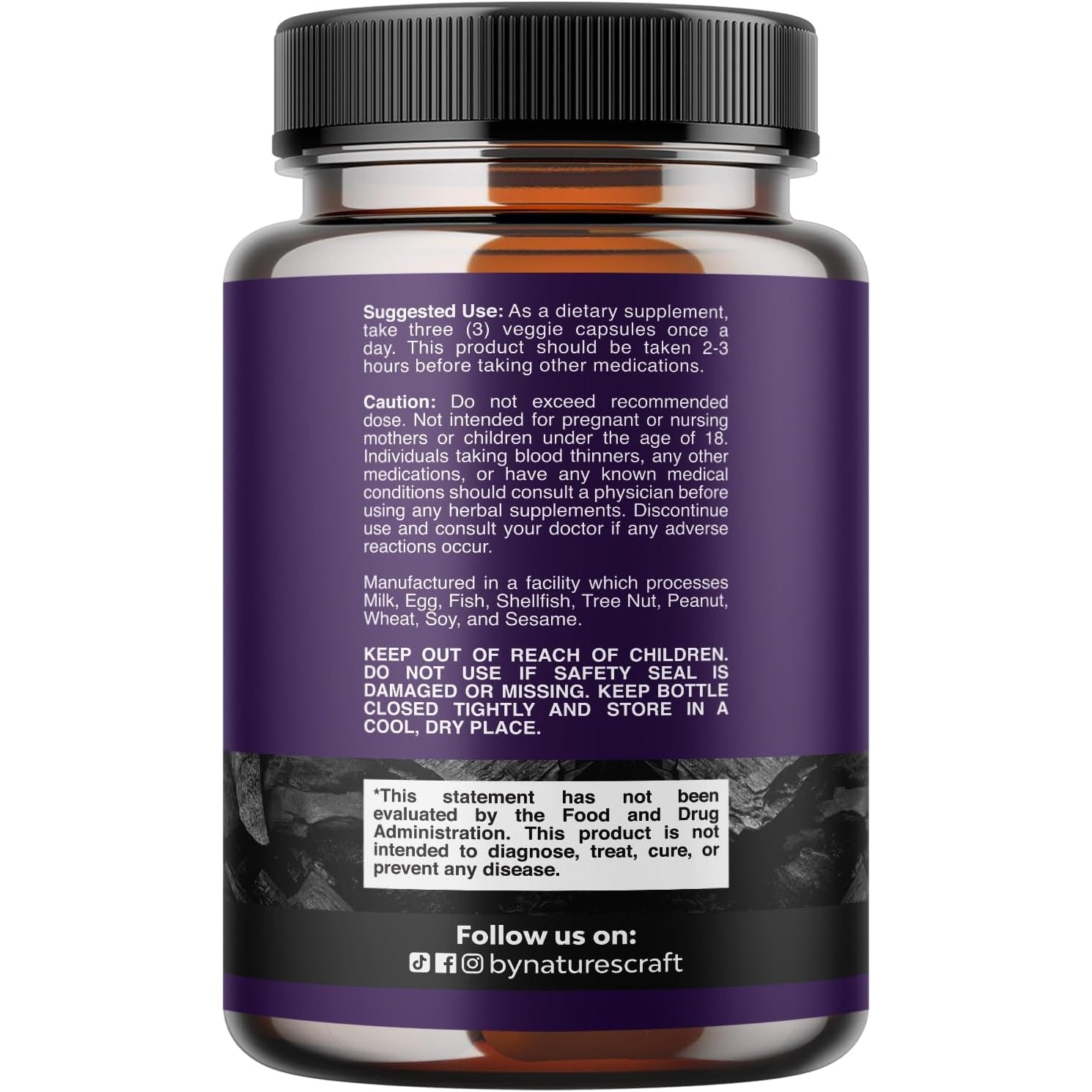 Natures Craft Activated Charcoal Pills Detox & Cleanse - Purifying Coconut Capsules with 1200 Mg per Serving for Bloating Relief - Active Detox Supplement for Body & Gut Health -180 Count