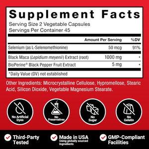 Force Factor Black Maca Root Supplement for Men, 1000Mg Maca Negra Extract for Energy, Hormonal Balance & Vitality, Superior Absorption with Bioperine, 90 Capsules
