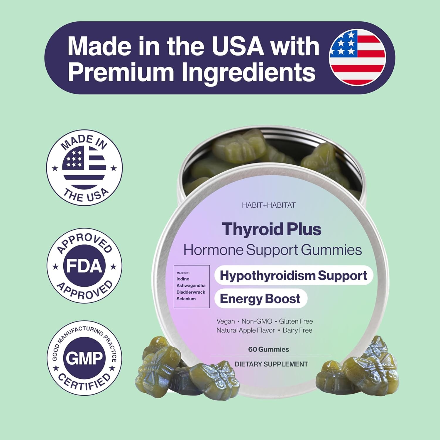 Thyroid plus Gummies - Ashwaganda, Iodine, Bladderwrack, Kelp, and Schisandra