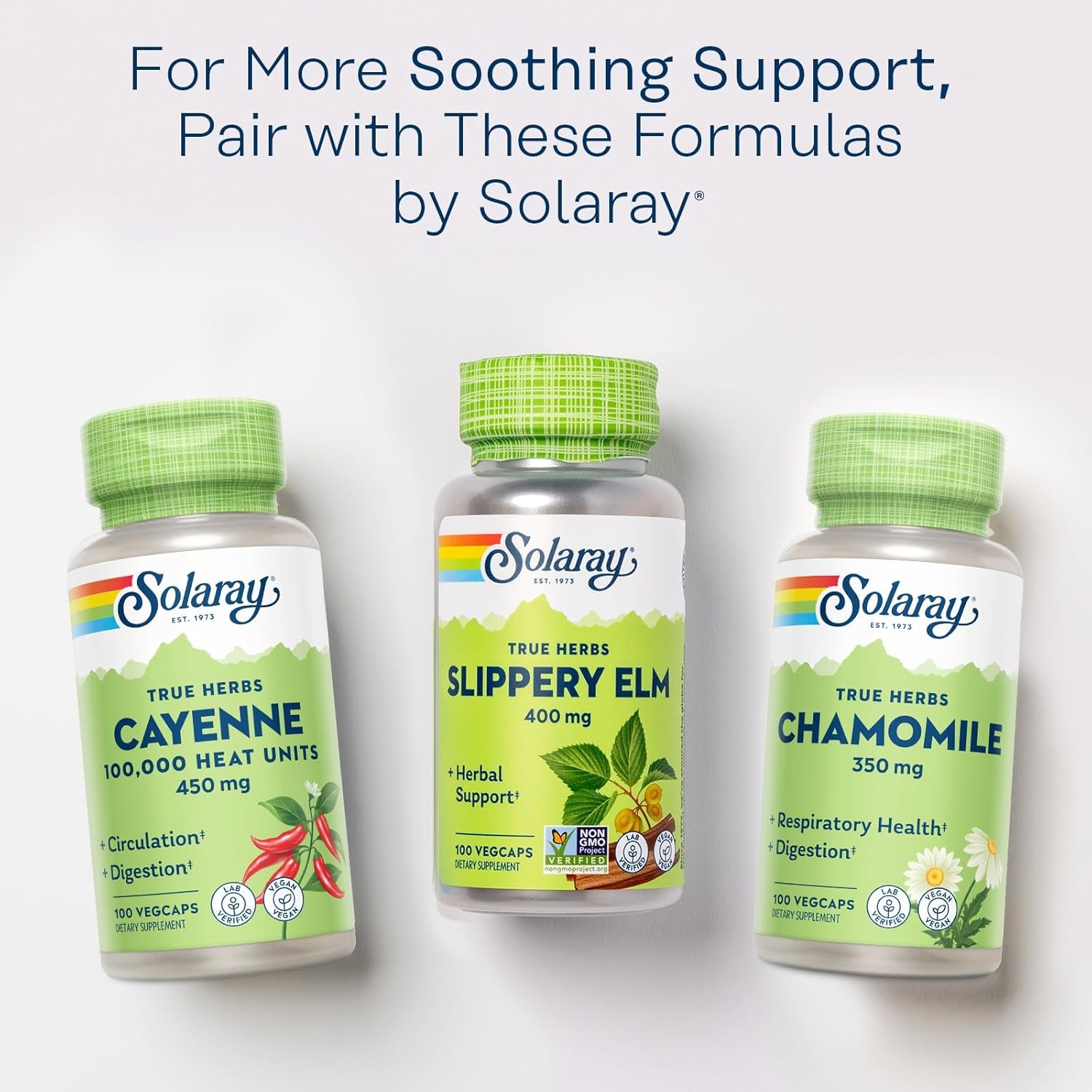 SOLARAY Slippery Elm Bark Capsules (Ulmus Rubra) 400 Mg - Soothing Herbal Support with Mucilage - Vegan, Lab Verified, 60-Day Money Back Guarantee - 100 Servings, 100 Vegcaps